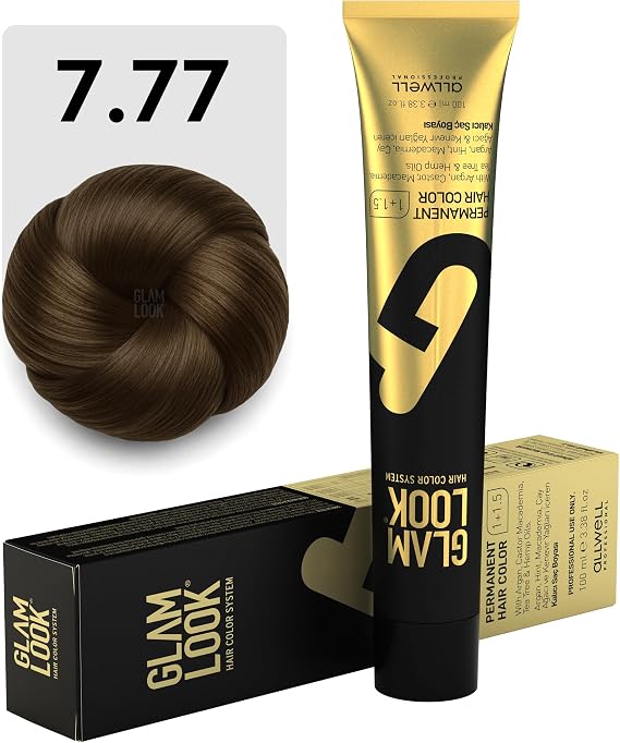 GLAMLOOK Kalıcı Saç Boyası | 7.77 Kumral Yoğun Kahve | 100 ml | Koruyucu, nemlendirici, besleyici yağlar, düşük amonyak seviyesi, profesyonel 79 renk