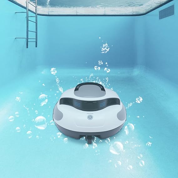 Robotic Cordless Pool Vacuum Cleaner - For Above Ground & Inground Flat Pools, Powerful Dual Brushless Motors, 75 Min Runtime, Self-Parking, Automatic Cleaning, Up to 807ft2, Efficient and Easy to Use