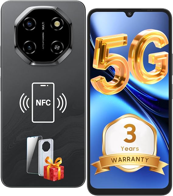 Blackview Shark 6 Unlocked Android Phones 5G (2025), Android 15 Cell Phone Unlocked, 6.88" 120Hz Display, 12GB+128GB/2TB, 16MP+8MP AI Camera, 5000mAh/18W,Fingerprint/Face ID,Dual SIM/GPS/OTG/NFC,Black