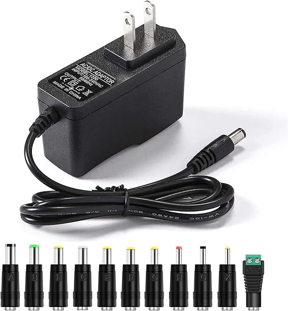 9V 2A AC Adapter Power Supply Charger [9 Volts 2 Amps Regulated Switching Power] with 11 Interchangeable DC Plug for 300mA 400mA 500mA 600mA 700mA 800mA 900mA 1000mA 1500mA 2000mA Equipment
