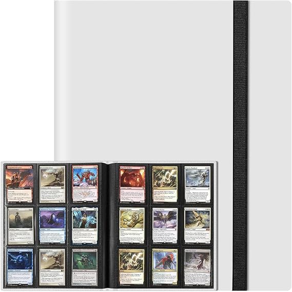 9-Pocket Trading Card Binder 360 Pockets Collectible Trading Card Album PU Leather Card Binder Card Folder with Elastic Strap for Collectible Basketball Sports Cards and Trading Card Games (White)