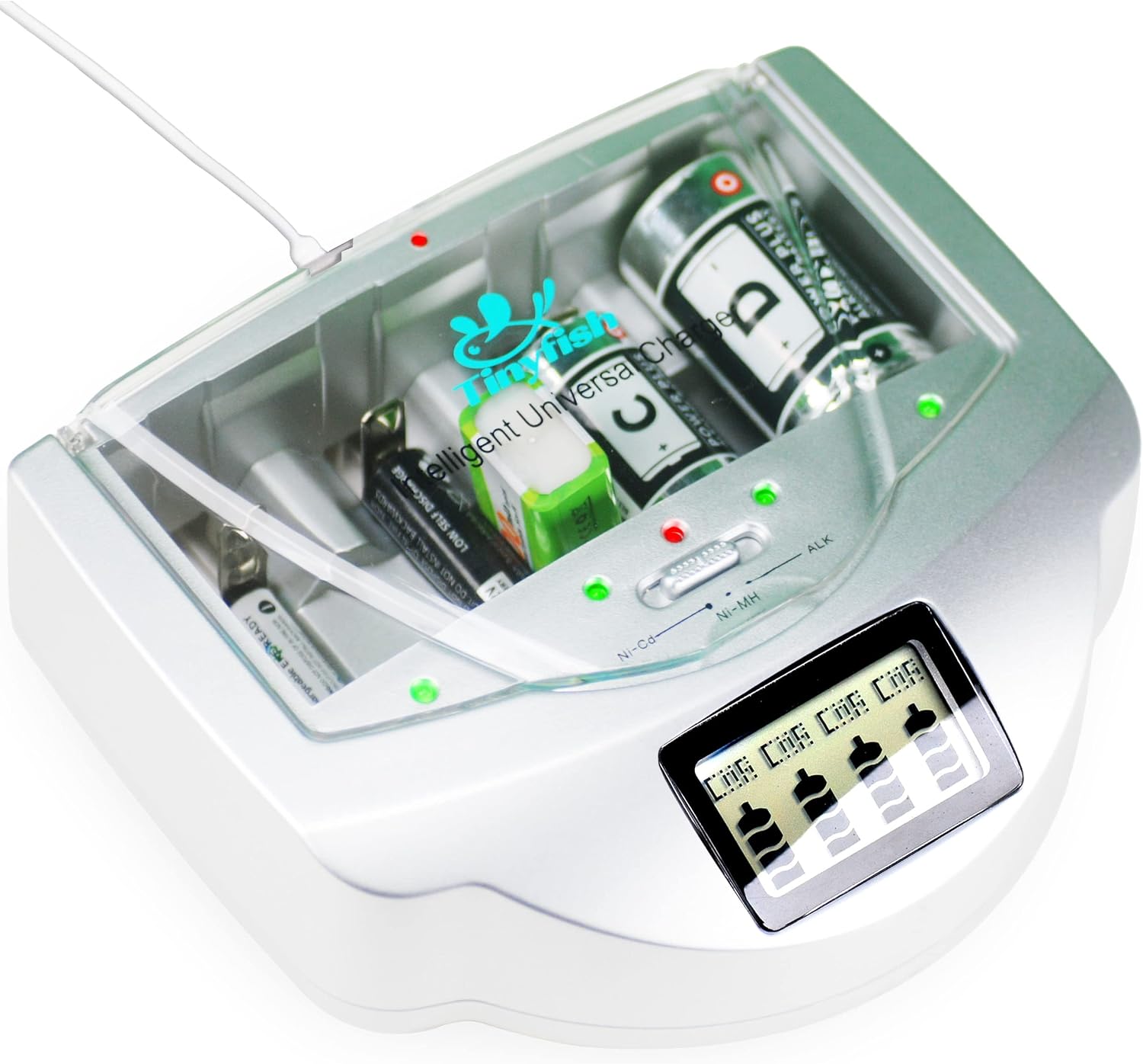 Tinyfish Universal Fast Charger for AA, AAA, C, D, 9V Batteries - NiCd, NiMh Charger - No Cells Included