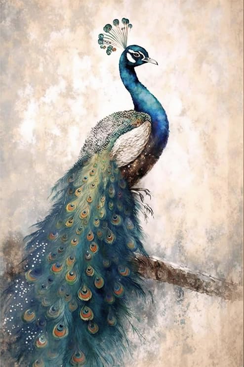 Vintage Peacock Diamond Painting Kits, 5D Crystal Gem Paste Craft Diamond Painting, 16X24Inch Suitable for Beginner Home Decor Cafe Decor and Other Multiple Choices Holiday Gift Giving