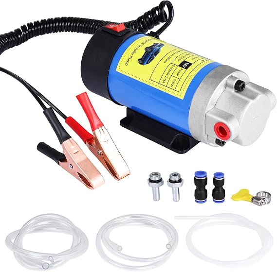 Oil Extractor Pump 12V 100W, Engine Oil Transfer Change Pump, Portable Electric Self-Priming Gear Pump Oil Change Pump with Tubes for Car Motorcycle RV ATV and Boat