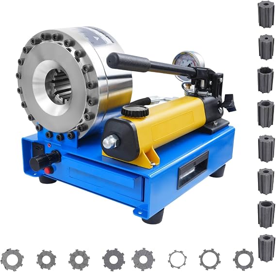 Hydraulic Hose Crimper Tool, Manual Hydraulic Crimping Machine with 8 Dies for Hose Fittings, Portable Handheld Hose Crimper Kit for 0.391.22 Inch Pipes, Hydraulic Hose Repair Tool (Silver)