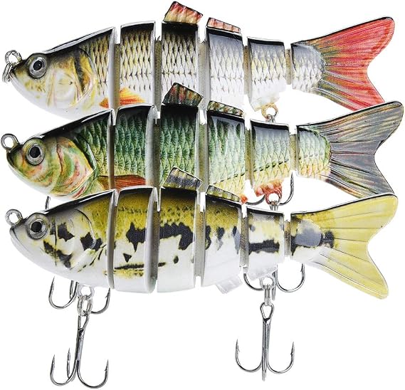 Lifelike Fishing Lures for Bass, Trout, Walleye, Predator Fish - Realistic Multi Jointed Fish Popper Swimbaits - Spinnerbaits Lure Fishing Tackle Kits - Freshwater and Saltwater Crankbaits - 3 Pack
