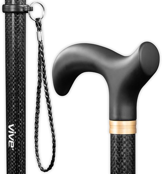 Vive Adjustable Carbon Fiber Walking Cane for Elderly Men & Women | Lightweight Grip Handle for Balance & Comfort - Fancy Single Tip Medical Stick, Fashionable Disability Comfort & Mobility