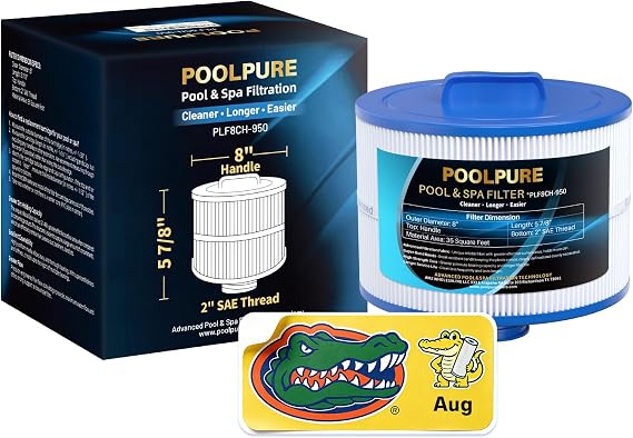 POOLPURE 8CH-950 Spa Filter Replaces 10-2785 Bullfrog, PBF35, PBF50-F2S | Compatible with Filbur FC-0536, Excel Filters XLS-834, Aladdin 15052, AK-90311, 2" SAE Thread Bull Frog Spa Filter, 1pack