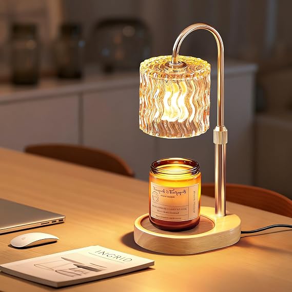 Homelist Decorative Ripple Glass Candle Warmer Lamp, Dimmable | Gold Warmer Lamp with Timer Adjustable Height, Flameless Cozy Warmer Home Decor for Bedroom, Bathroom, Tea Room, Rest Room