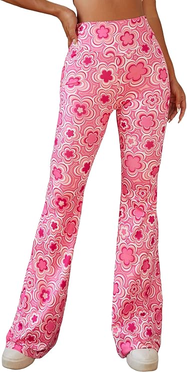 OYOANGLE Women's Floral Print High Waist Yoga Pants Wide Leg Pants