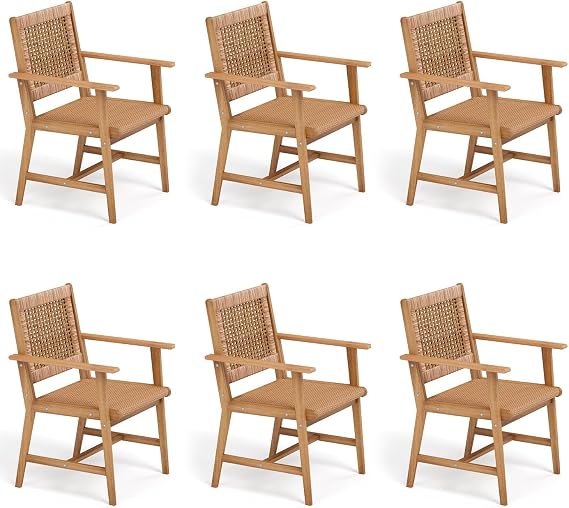 MFSTUDIO Patio Dining Chairs, Set of 6, Acacia Wood & Rattan, Wood