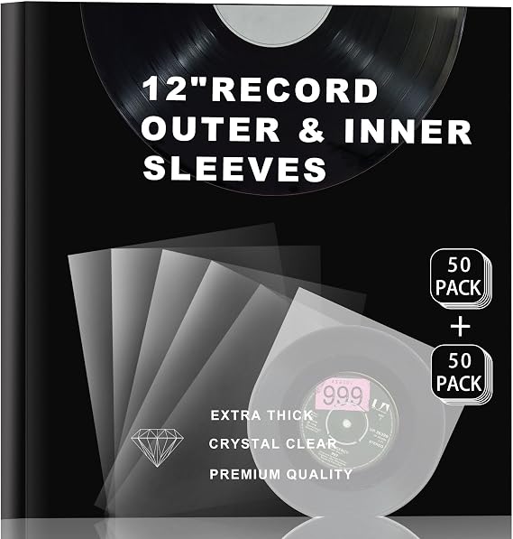 100 12" anti static Vinyl Record Sleeves Combo Pack (50x 3mil Outer & 50x Inner Round Bottom), vinyl protective Crystal Clear Fit for Single & Double Lp Album Collection