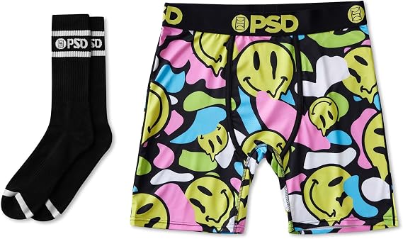 PSD Underwear Mens Boxer Briefs - Boxer Brief & Sock 2 Pack, Standard Length, Soft & Breathable Boxer Briefs for Men