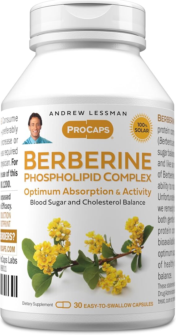 ANDREW LESSMAN ProCaps Berberine Phospholipid Complex 30 Capsules | Berberine Phospholipid Complex for enhanced absorption. Includes Magnesium & Vitamin C.