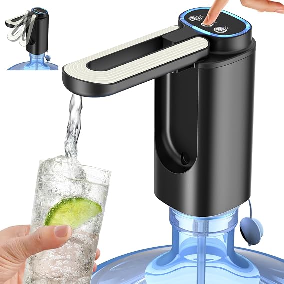 Water Dispenser for 5 Gallon Bottle, Rechargeable Automatic Drinking Water Pump with Foldable Clean Water Outlet, Water Bottle Dispenser-Black
