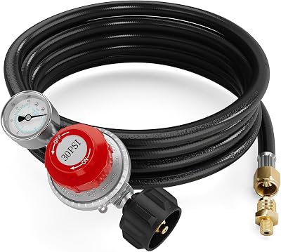 NUPICK 12FT 0-30 PSI Adjustable High Pressure Propane Regulator with 60PSI Gauge Gas Flow Indicator,Propane Regulator with Hose for LP Gas Cooker, Burner, Turkey Fryer, Smoker