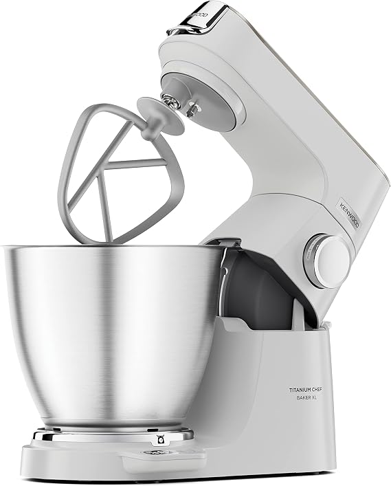 Kenwood Titanium Chef Baker XL, Kitchen Machine with K-Whisk, Stand Mixer with Kneading Hook, Whisk and 5L Bowl, KVL65.001WH, Power 1400W, White