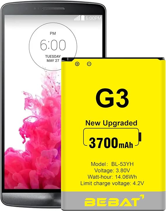 Replacement Battery for LG G3,3700mAh High Capacity New 0 Cycle Li-ion Battery for LG G3 Model D852, D855, D850, D851, VS985, LS990,BL-53YH