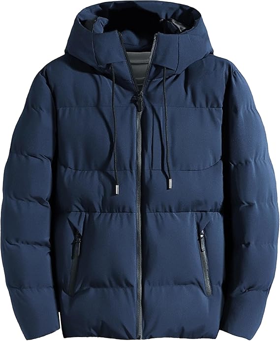 Men's Warm Insulated Quilted Puffer Jackets Zipper Fashion Hood Baggy Coats Solid Plush Down Jacket Outdoor (Blue,4X-Large)