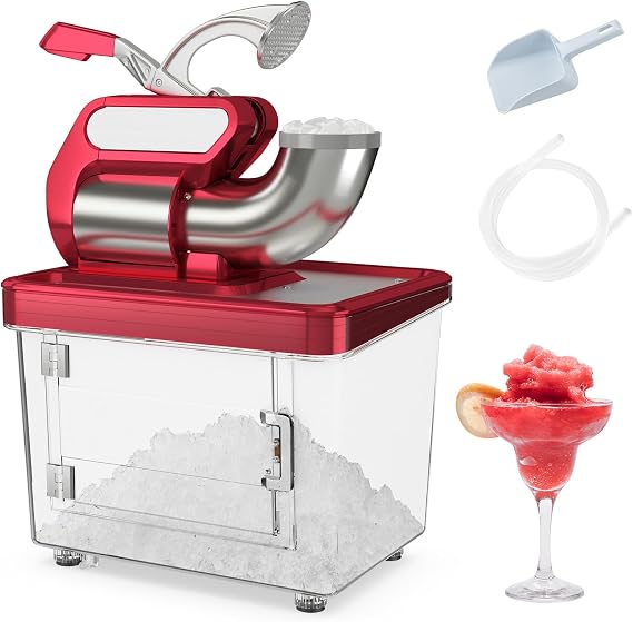 COSTWAY Electric Ice Crusher, 660 LBS/H Snow Cone Machine with Dual Blades, 300W ETL Approved Shaved Ice Machine for Home Parties, Restaurants and Bars (Red)