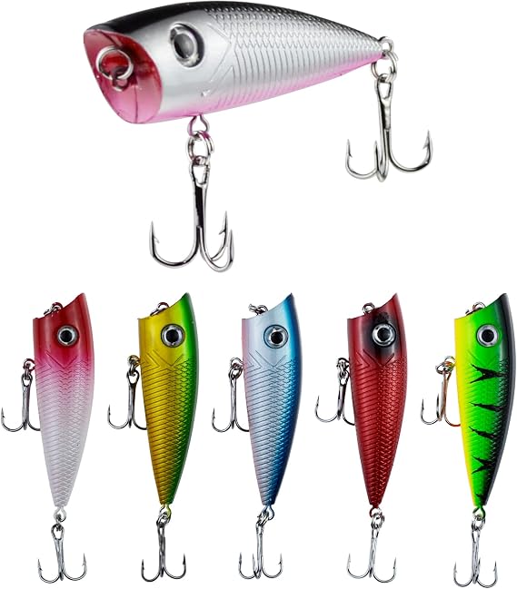 Topwater Popper 釣りルアー 人工ハードスイムベイト 2.5インチ/2.9インチ ポッパー トレブルフック 淡水/海水/トラウト/ウォールアイ/ブルーバック/サーモン/ナマズ用