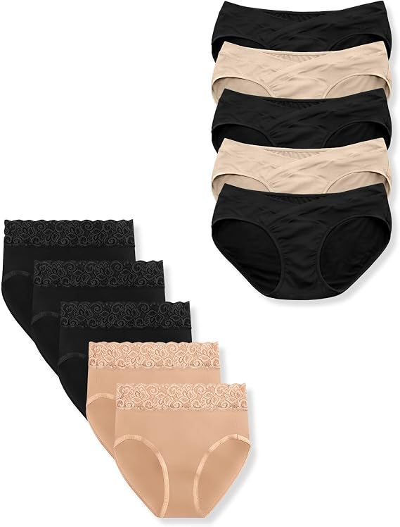 Kindred Bravely Postpartum Panty Underwear & Under the Bump Bikini Panty Underwear Bundle, 10 Pairs (Neutrals, Medium)