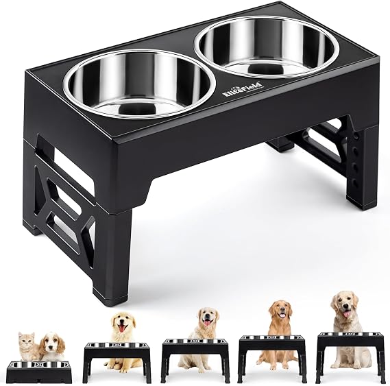 EliteField Elevated Dog Bowls , Two 58 oz Stainless Steel Food Bowls, 5 Adjustable Raised Heights (4", 9.5", 10.5", 11.5", 12.75") Suitable for Dogs of All Ages, Small to Large Sizes