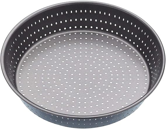 MasterClass KCMCCB15 Crusty Bake 23 cm Deep Perforated Pie Dish with PFOA Non Stick, Robust 1 mm Carbon Steel, 9 Inch Round Tin, Grey
