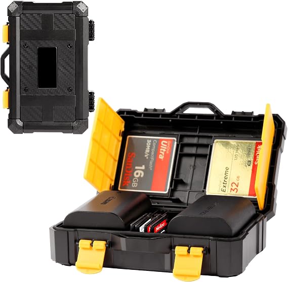 Multi-Function Camera Battery Case Anti-Shock Memory Card Holder for 2X Camera Batteries, 2X CFXQDCFeB, 5X SD, 6X TF, and 3X CFeA