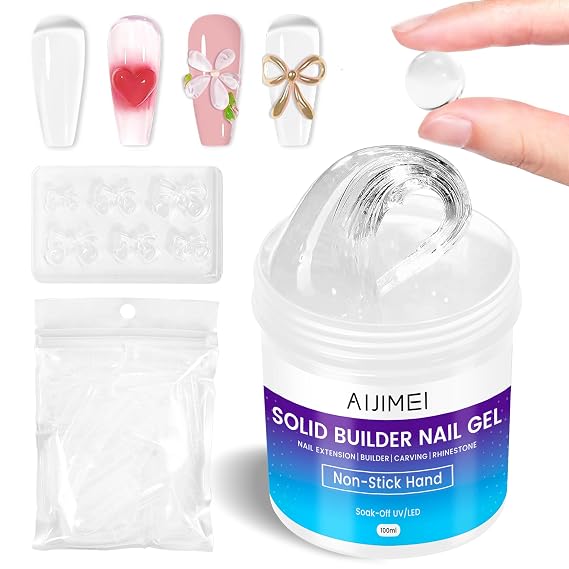 Solid Nail Builder Gel, 100g Solid Builder Gel for Nail Extension and Thickening Large Capacity Clear Builder Gels for Nails Use at Home(Clear)