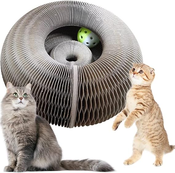 ANRUI Magic Organ cat Scratching Board,Cat Grinding Claw Scratching Board,Interactive Scratcher Cat Toy, Foldable Convenient Cat Scratcher Durable Recyclable. with a Toy Bell Ball, Dark Gray