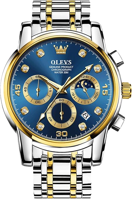 OLEVS Men's Chronograph Watch, Large Face Stainless Steel Analog Quartz
