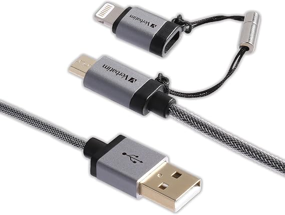 Verbatim Sync/Charge Lightning/Micro-USB Data Transfer Cable, Black, Black - 47"