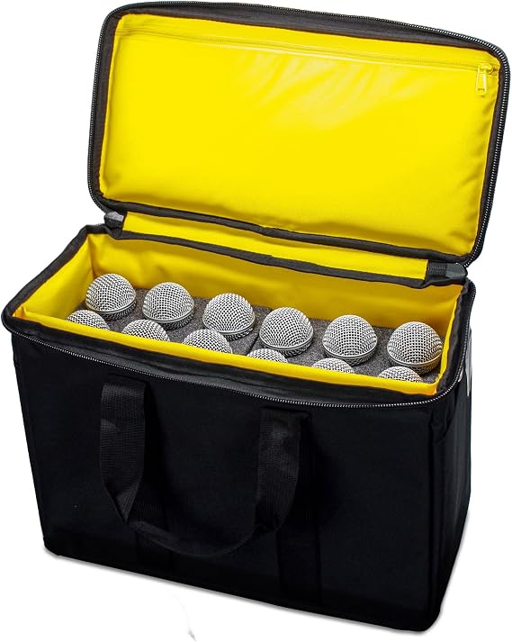 Loudmouth 12 Slot Microphone Case with Foam | Rugged Padded Bag For Wired and Wireless Mics | 16" x 11" x 7.75"
