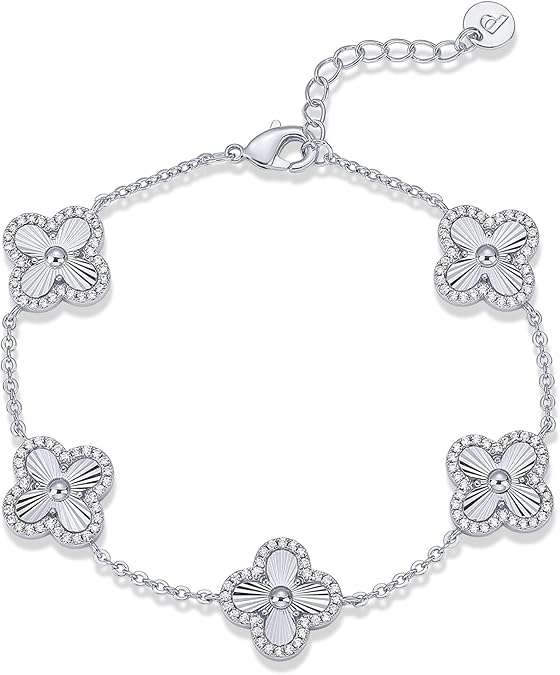 PAVOI 14K Gold Plated Bracelet for Women - Lucky Charm Four Leaf Clover Bracelet Station with Cubic Zirconia - Hypoallergenic Trendy Fashion Stackable Clover Jewelry