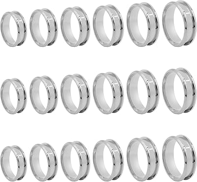 Oubaka 18pcs Stainless Steel Grooved Finger Ring for Jewelry Making,789101112 Ring Core Blanks 8mm Wide Round Grooved Inlay Ring for Men Women DIY CraftsSilver