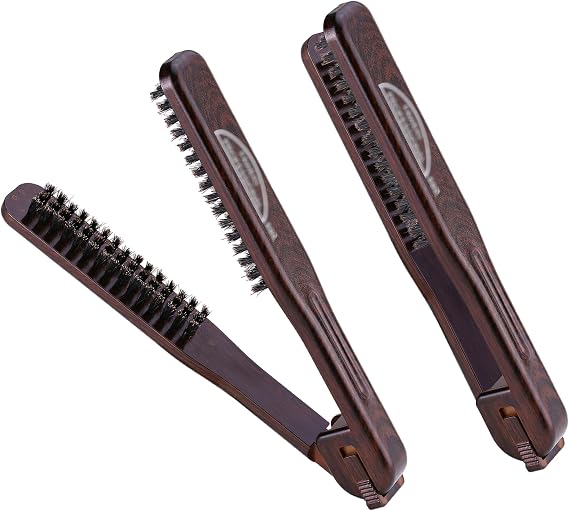 PERFEHAIR Double Sided Straightening Brush - Natural Boar Bristle Clamp for Smooth, Frizz-Free Styling, No Hair Pulling, Long-Lasting Design