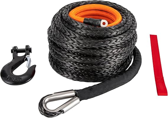 Synthetic Winch Rope, 9/16" x76',35000LBS Synthetic Winch Line Cable Rope with Protective Sleeve & Forged Hook for 4WD Off-Road Vehicle Truck ATV UTV SUV, Synthetic Winch Rope Kit