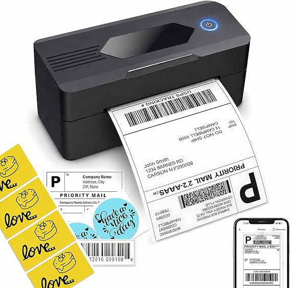 Mvgges Shipping Label Printer,Bluetooth 4x6 Thermal Label Printer for Small Business Office or Home, Compatible with Android, iOS, Windows and Mac, Widely Used for Amazon,USPS,Etsy,Inky Black