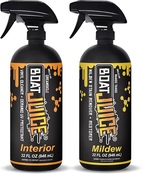 Boat Juice Interior Duo Boat Cleaner - Interior Vinyl Boat Seat Cleaner + UV Protectant & Mildew Stain Remover + Restorer - Made in USA (Bundle)