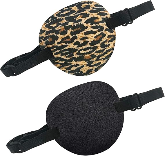 2 PCS Eye Patches, Adjustable Medical Lazy Eye Patch with Buckle, Visual Amblyopia Corrected Eye Patches Pirate Eye Patches for Adults, Black & Leopard Print