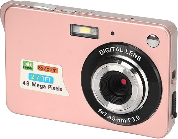 Digital Cameras for Photography 4K 48MP Vlogging Camera Camera with 2.7 Inch LCD Display 8x Zoom Anti Shake Continuous Shooting for Adults Seniors Beginners (Pink)