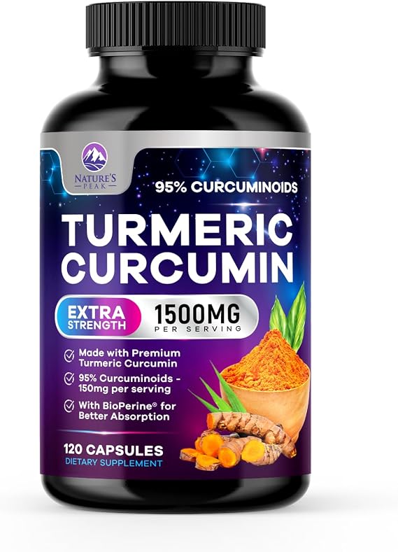 Turmeric Curcumin Supplement - 95% Curcuminoids with Organic Turmeric & Ginger, BioPerine Black Pepper Extract for Best Absorption, Natural Vegan Joint Support, Non-GMO, Bottled in USA - 120 Capsules