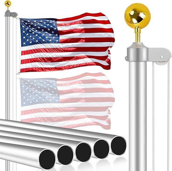 Flag Poles for Outside House Inground - 20 Ft Super Thick 13 Gauge Flag Pole Kit - Heavy Duty Flagpole with 3x5 American Flag - Outdoor Sectional Flagpoles for Yard, Residential, and Commercial