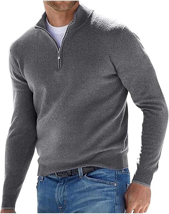 V Neck Shirts for Men 2023 Causal Loose Long Sleeve Half Zip Pullover T Shirt Spring Fashion Solid Warm Sweater