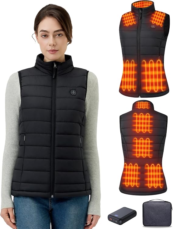 Heated Vest Women, 9 Heating Zones, Horizontal Quilting, Nylon | 16000mAh 7.4V Battery, Womens Heated Vest for Winter Commuting, Hiking, Mountaineering, Fishing, Skiing, Cycling