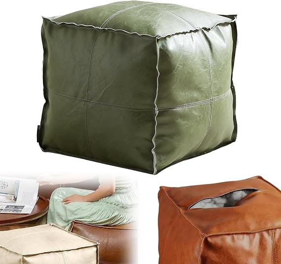 PUSKIU Stuffable Cushion Bag, 2025 nstuffed Pouf Ottomans, Floor Footrest Cushion, Can Store Unused Clothes, Blankets, for Living Rooms Bedrooms, Storage Solution, for Living Rooms Bedrooms (Green)