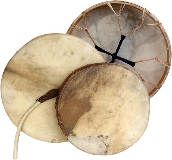 Shaman drum round with goat skin, Frame Drum, handmade ... (16") | Handmade drum with natural materials; warm, resonant sound for beginners, performers, and percussion practice.
