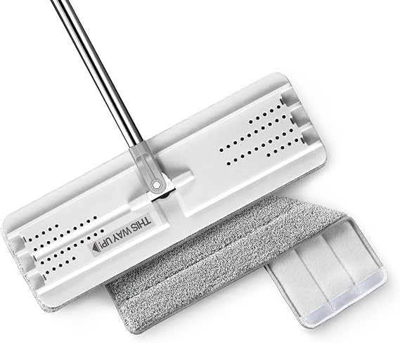 JOYMOOP Flat Mop with Microfiber Pad, 50" Handle and Flexible 13" Head for Floor Cleaning, White