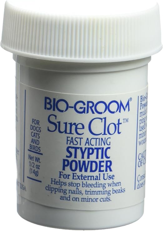 Bio-Groom Sure Clot Styptic Powder for Dogs - Stops Bleeding Nails, Fast Acting, Dog Grooming Supplies, Cruelty-Free, Made in USA, First Aid for Dogs - 0.5 oz 1-Pack